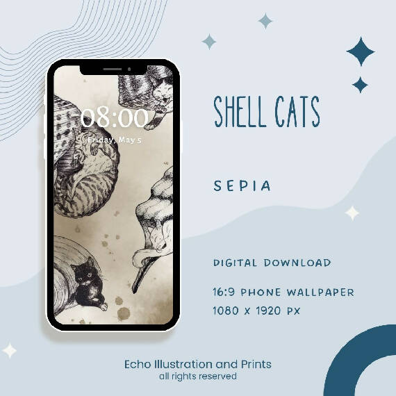 Shell Cats - Phone wallpaper (digital download)